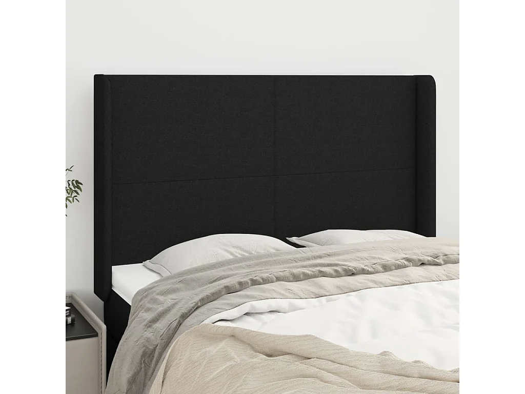 Tête de lit avec oreilles Noir 147x16x118/128 cm Tissu