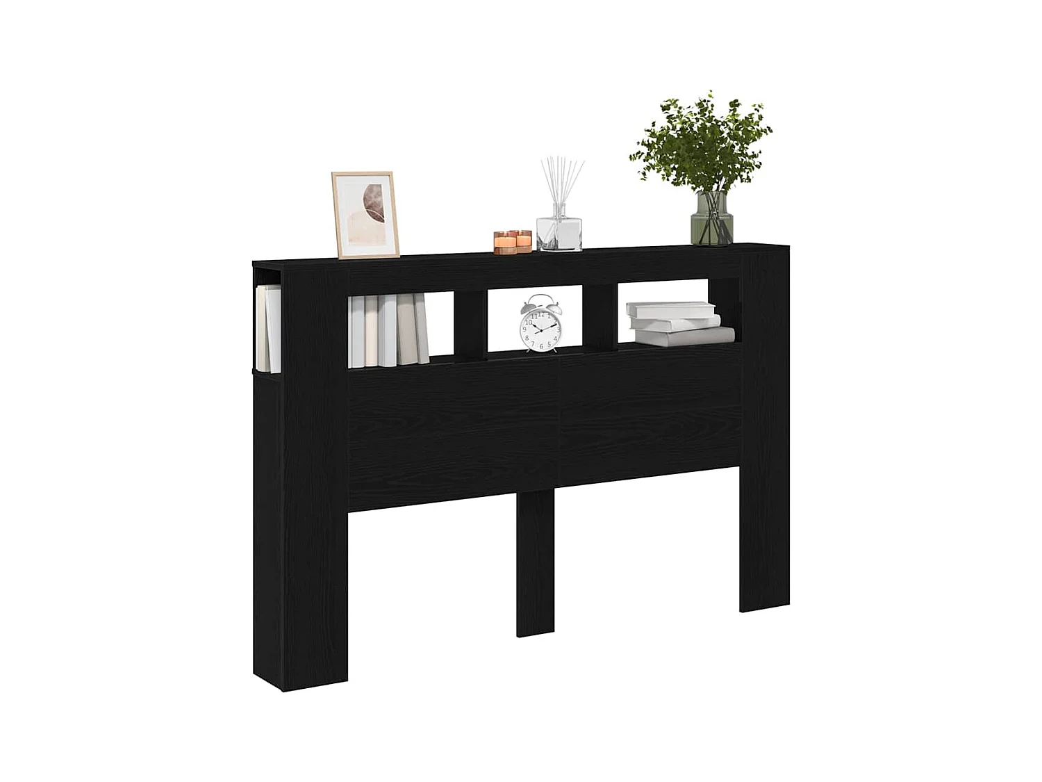 Tête de lit LED avec étagère Chêne noir 160 x 18,5 x 103,5 cm
