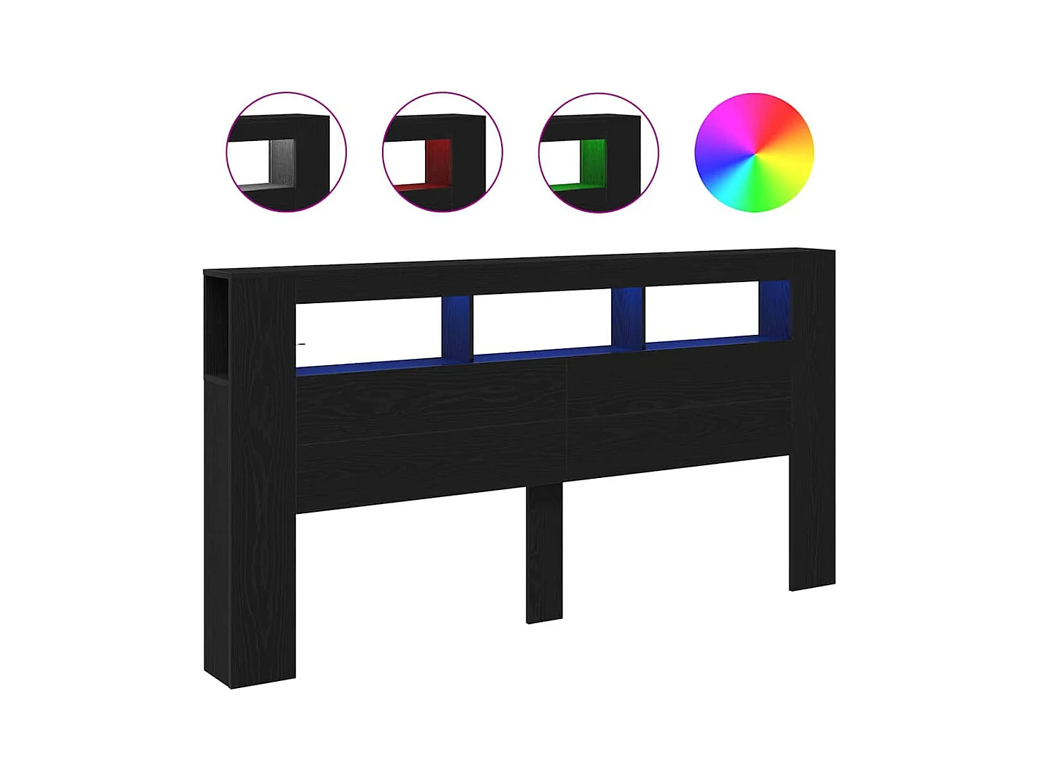 Tête de lit LED avec étagère Chêne noir 200 x 18.5 x 103.5 cm