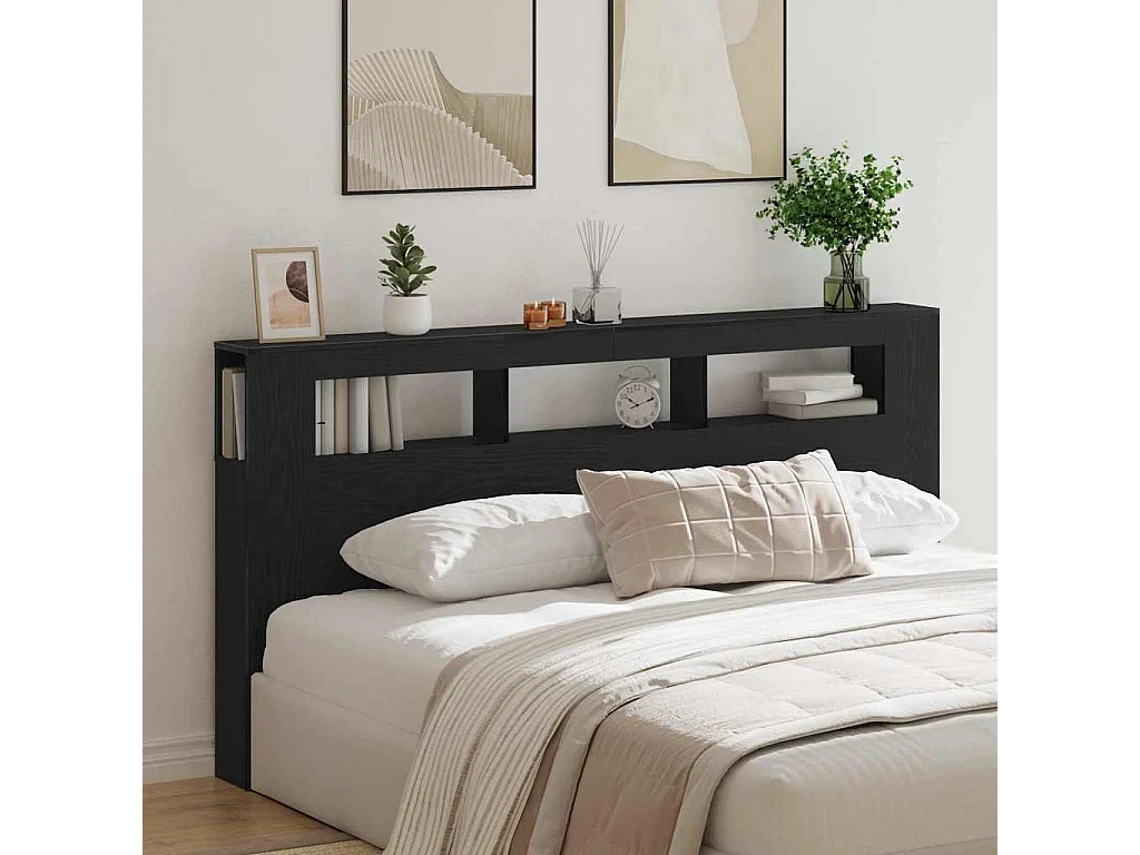 Tête de lit LED avec étagère Chêne noir 200 x 18.5 x 103.5 cm