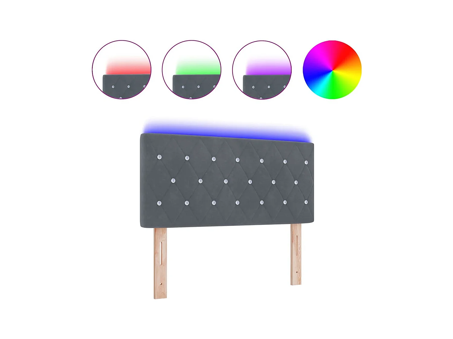 Cabecero LED Argyle Gris Oscuro Terciopelo 90 cm