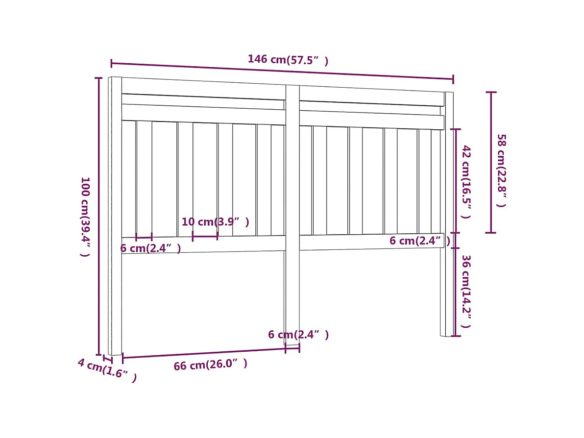 Grijs hoofdbord 146x4x100 cm Massief grenenhout