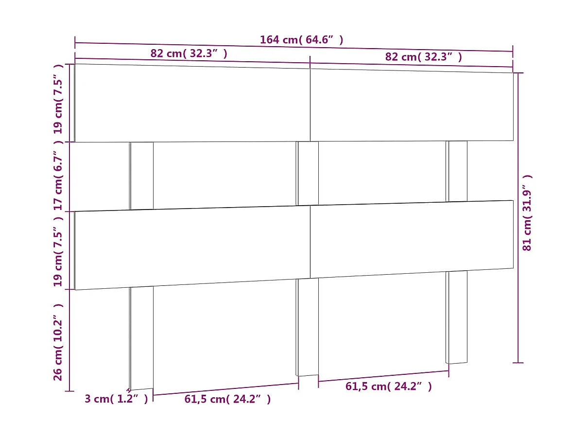 Zwart hoofdbord 164x3x81 cm Massief grenenhout