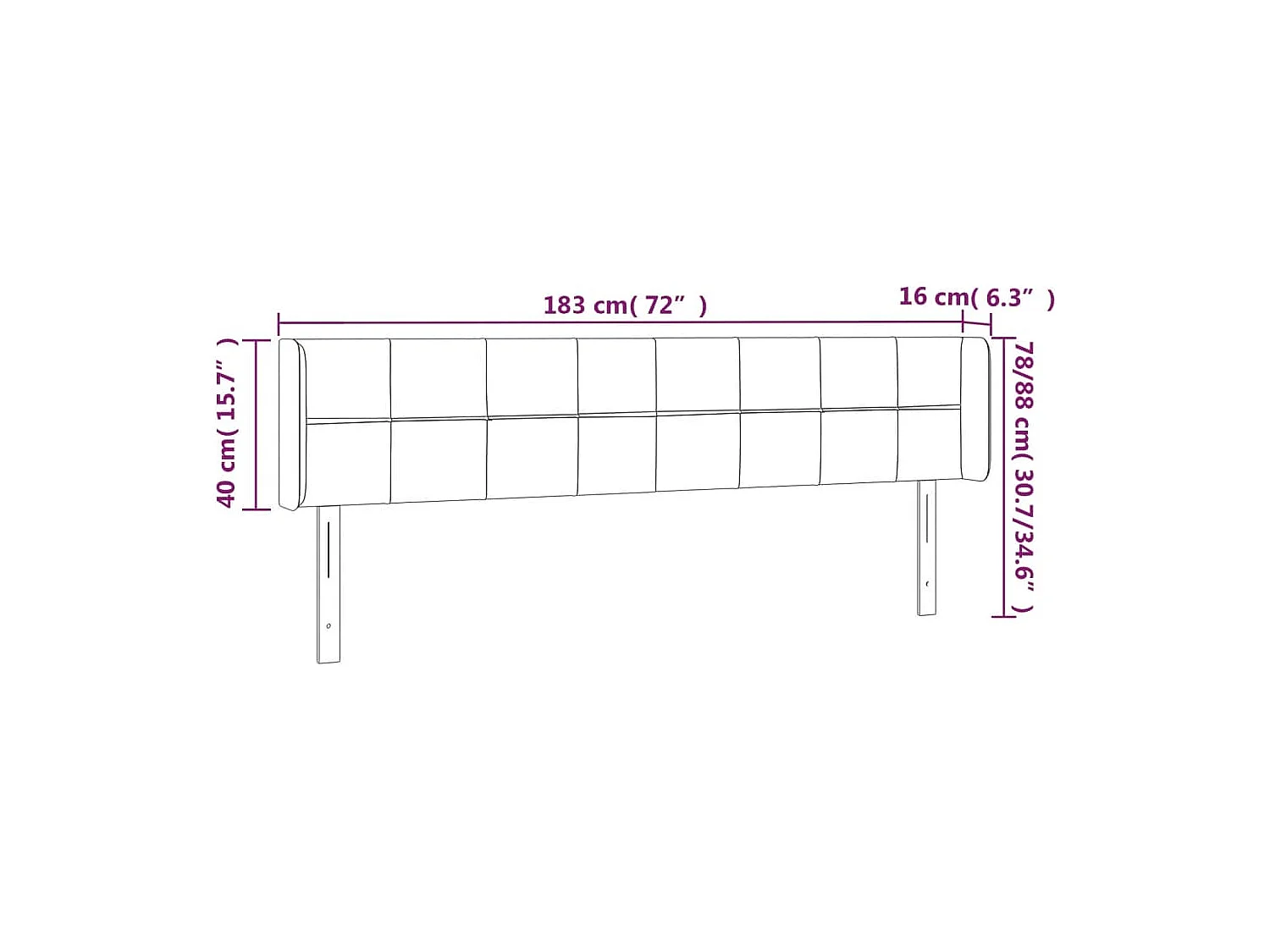 Kopfteil mit Flügeln Schwarz 183x16x78/88 cm Samt