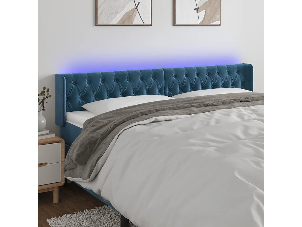 Testiera LED Blu Scuro 183x16x78/88 cm Velluto