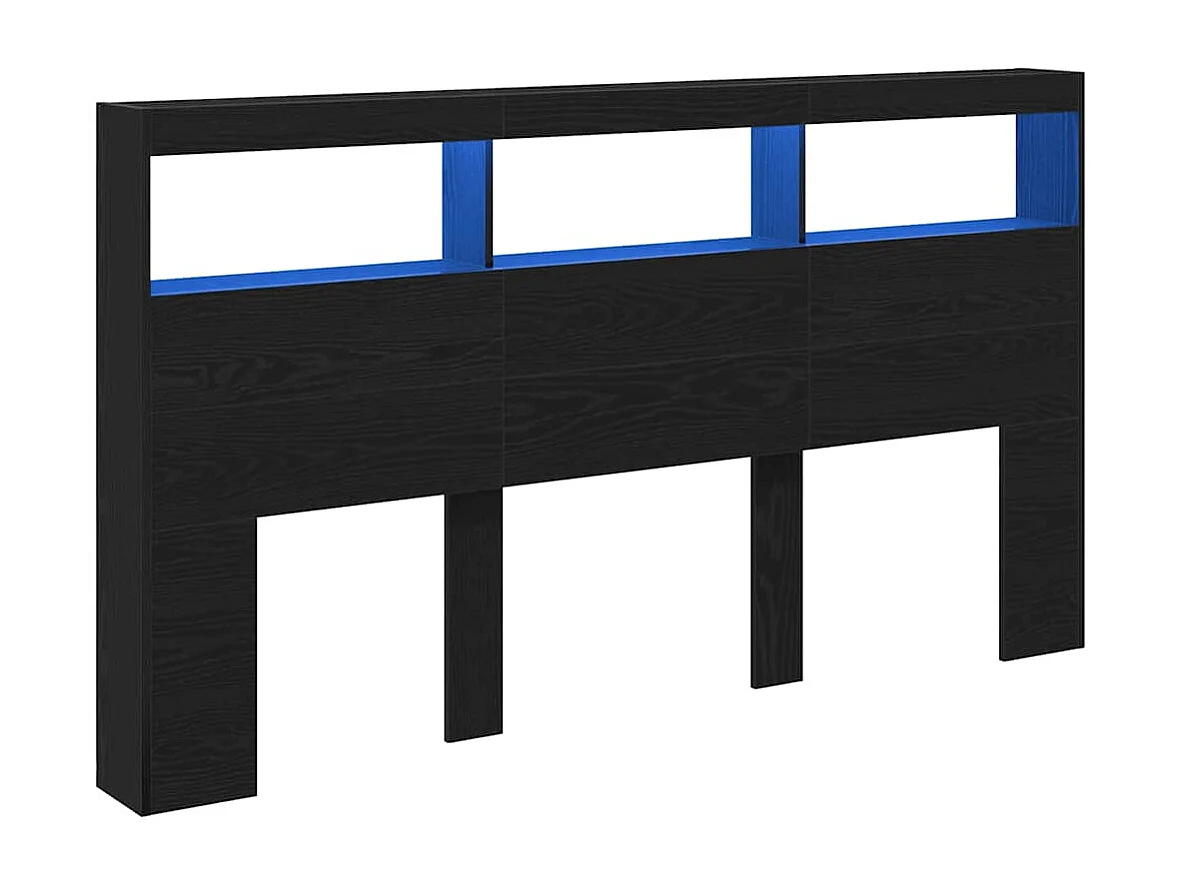 Armadio testiera con LED rovere nero 180x17x102 cm