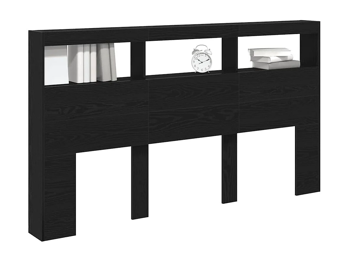 Armadio testiera con LED rovere nero 180x17x102 cm