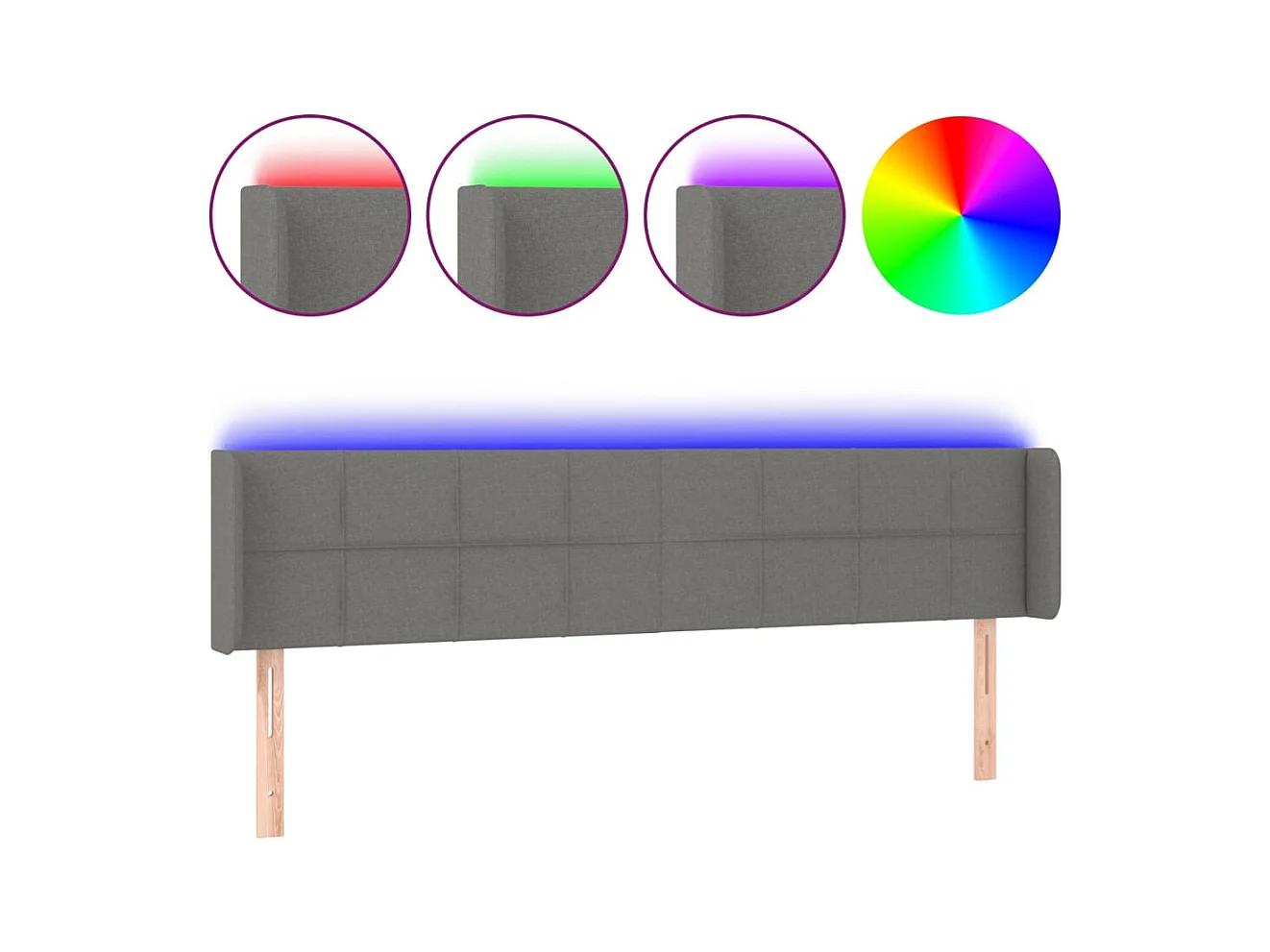 LED-Kopfteil Dunkelgrau 183x16x78/88 cm Stoff