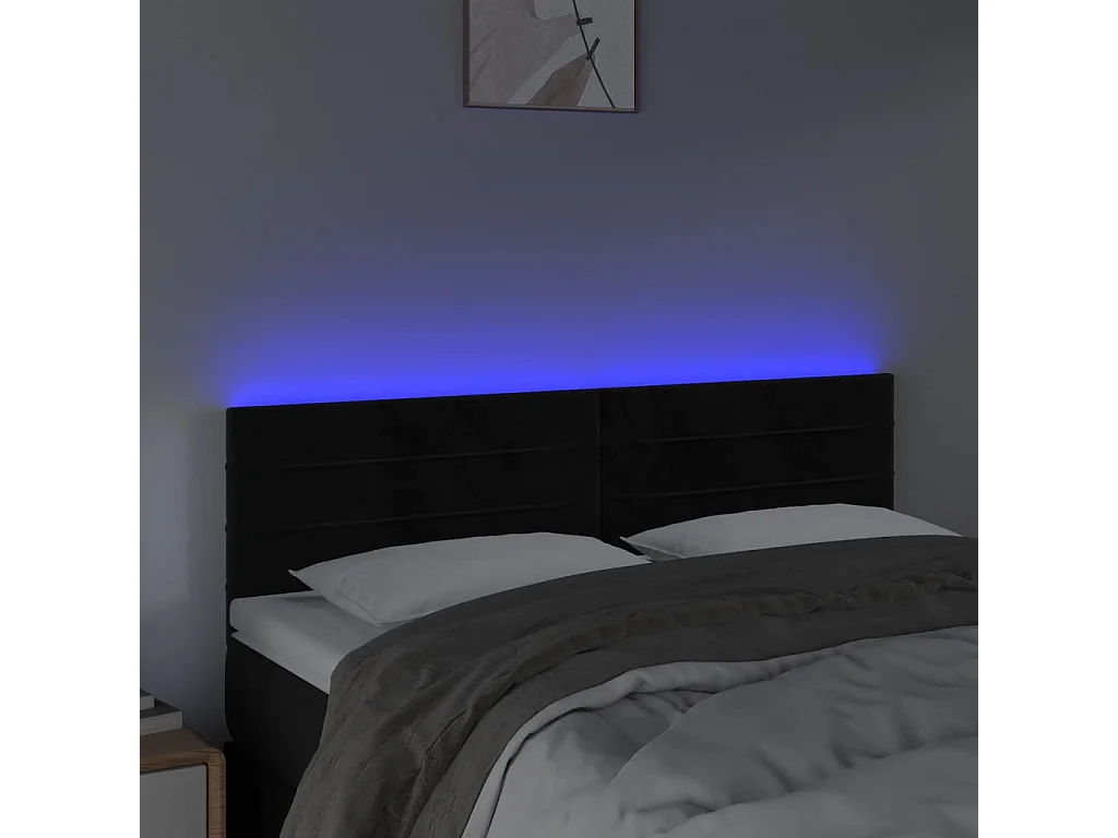 Tête de lit à LED Noir 144x5x78/88 cm Velours