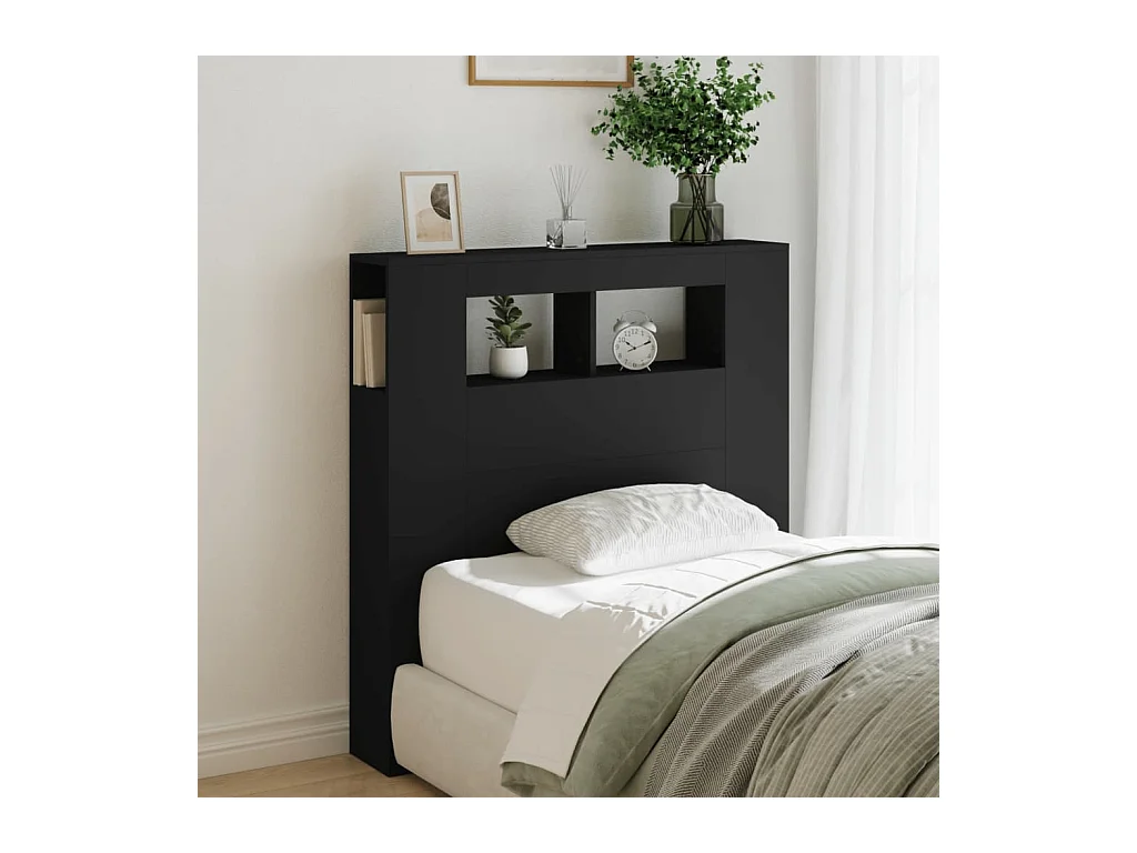 Zwart LED hoofdbord 100x18,5x103,5 cm bewerkt hout