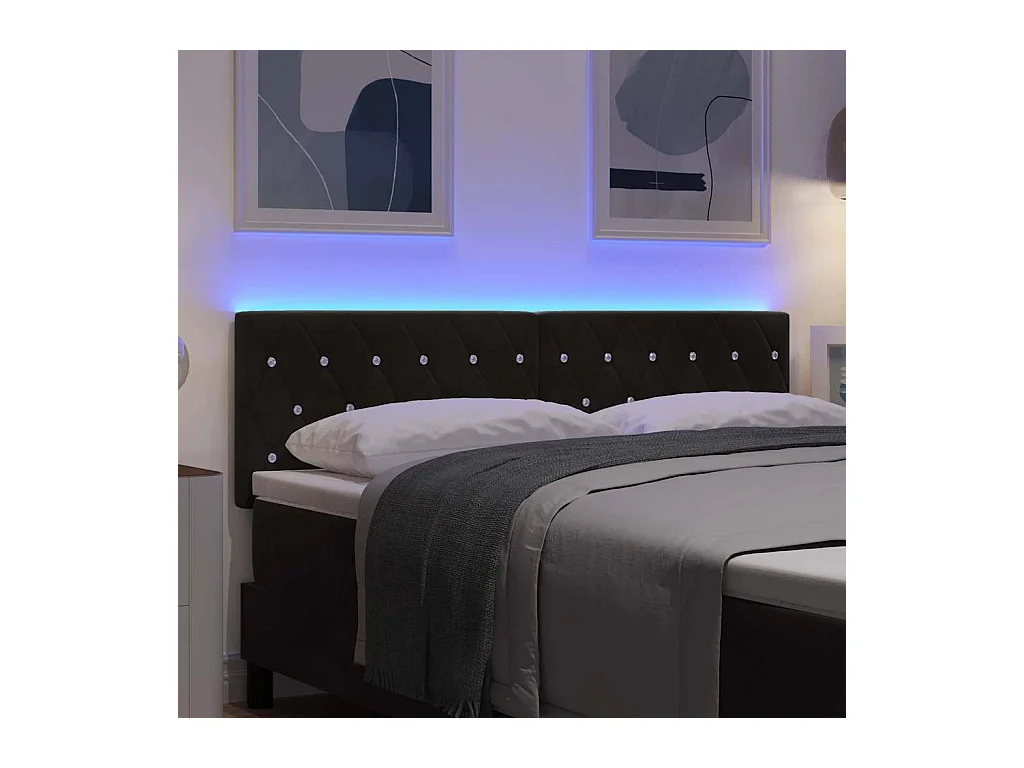 Tête de Lit LED avec des lumières à LED Noir 144 cm Velours