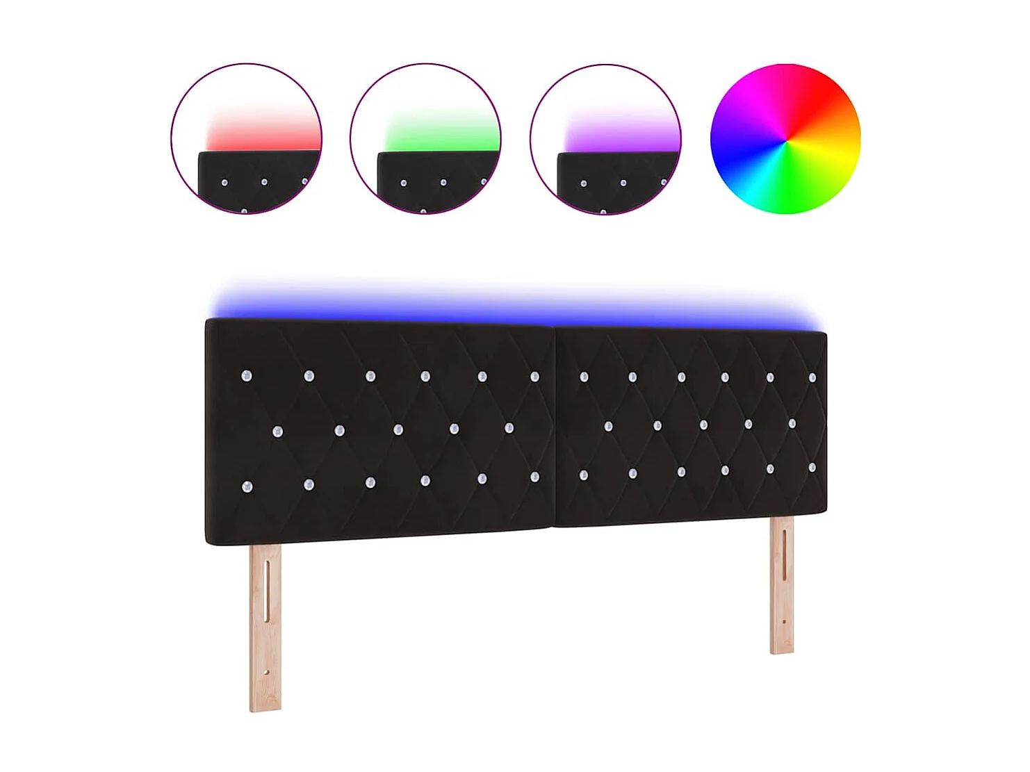 Testiera LED con luci LED Nero 144 cm Velluto
