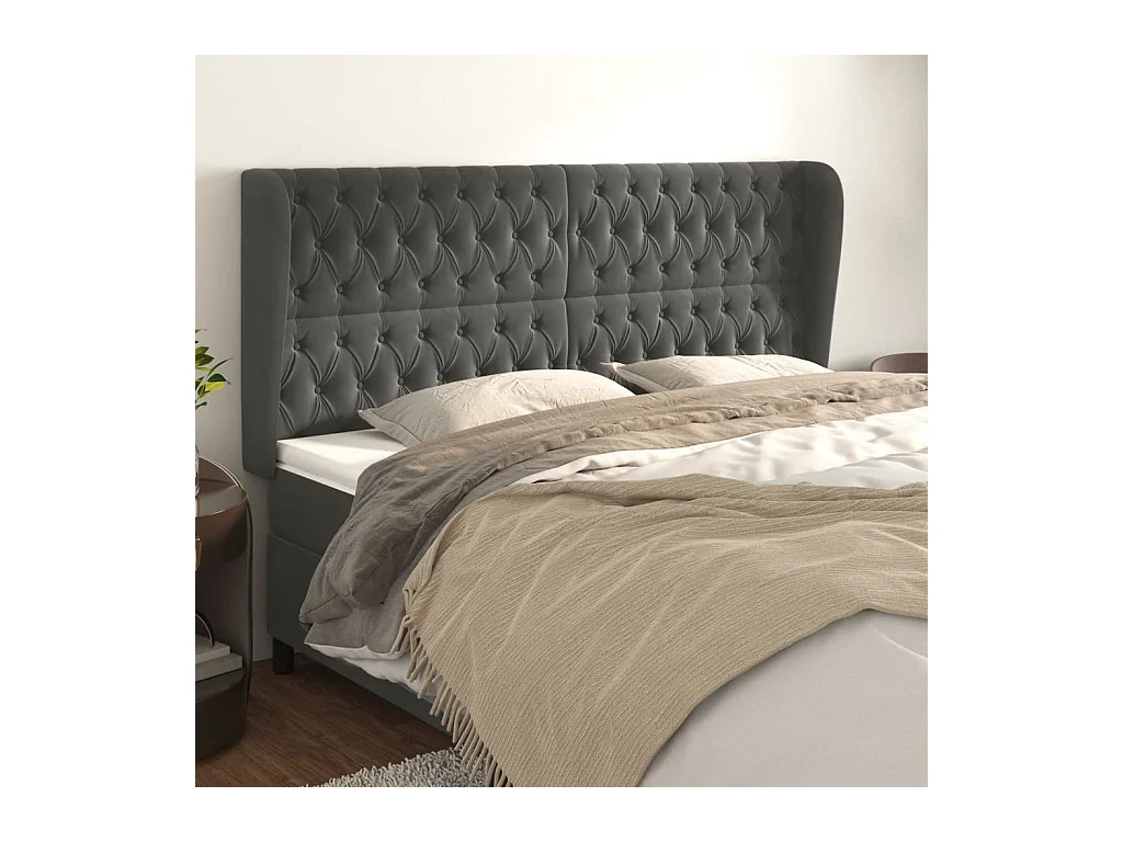 Tête de lit avec oreilles Gris foncé 183x23x118/128 cm Velours