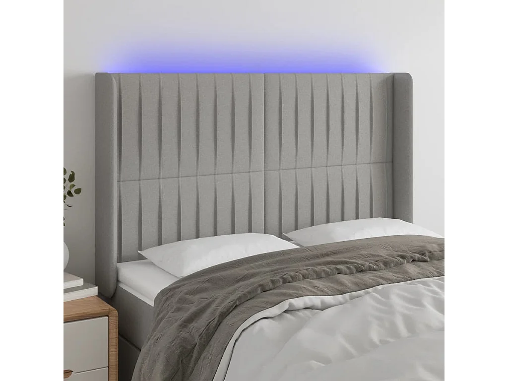 Tête de lit à LED Gris clair 147x16x118/128 cm Tissu