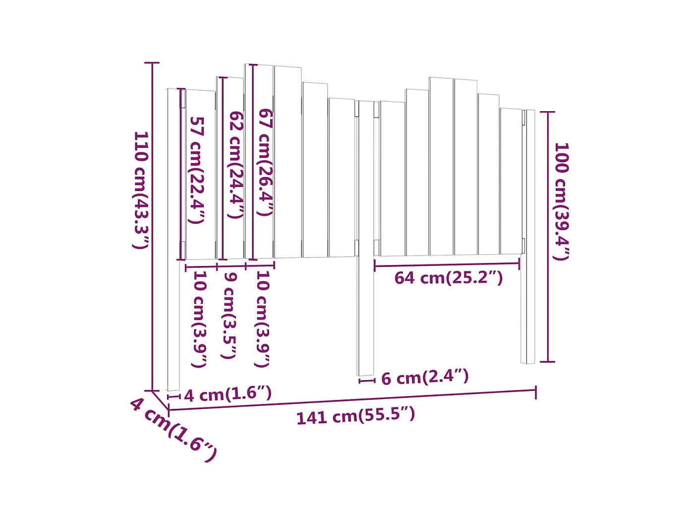 Hoofdbord 141x4x110 cm Massief grenenhout