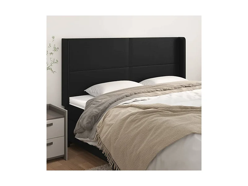 Hoofdbord met vleugels Zwart 183x16x118/128 cm Kunstleer