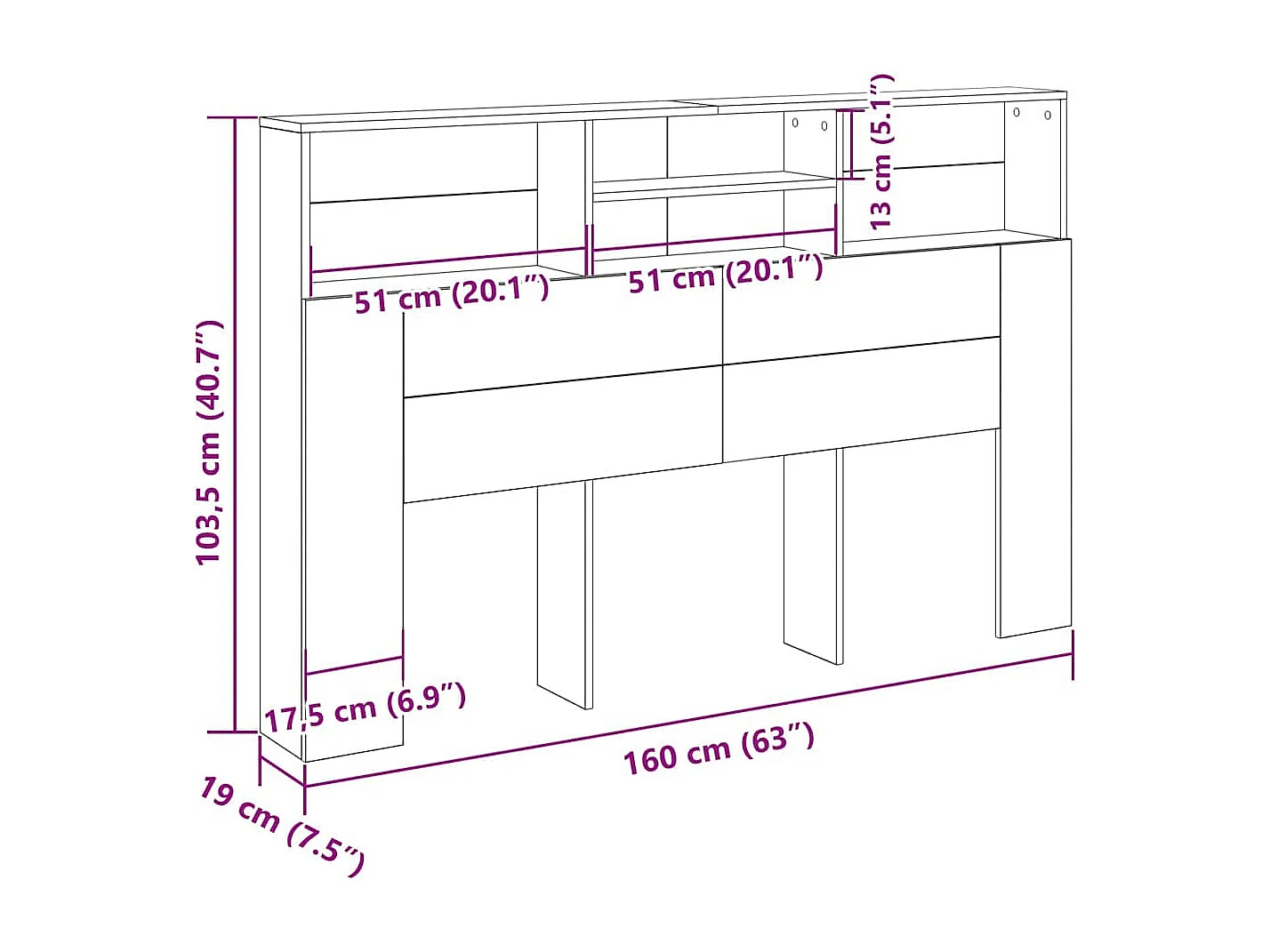 Cabinet de Tête de Lit Chêne noir 160 x 19 x 103.5 cm