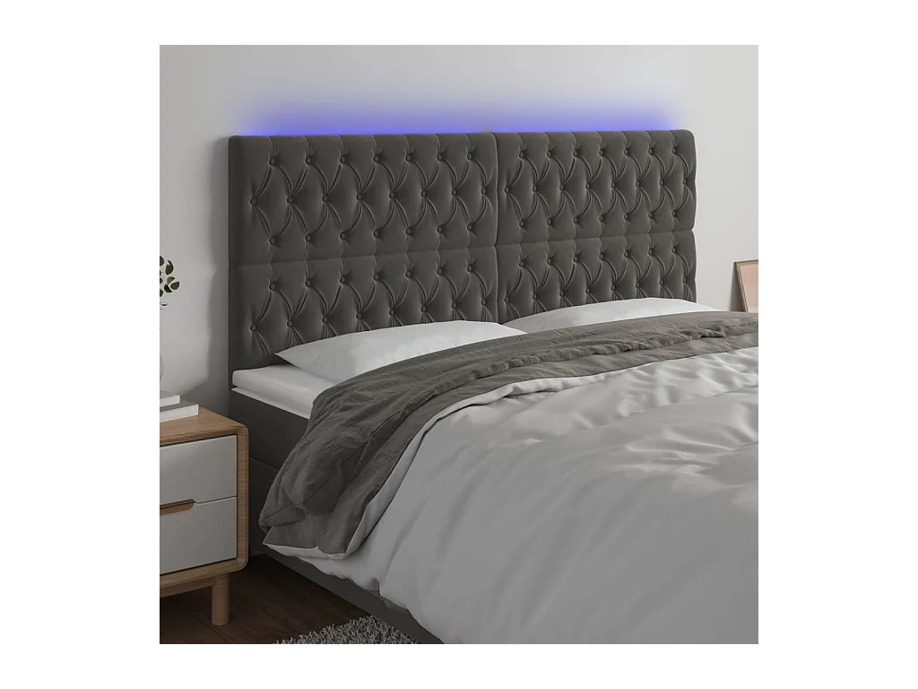 LED Hoofdbord Donkergrijs 200x7x118/128 cm Fluweel