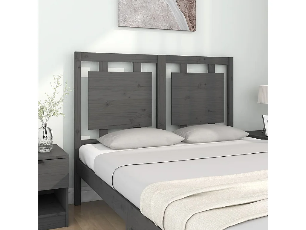 Grijs hoofdbord 125,5x4x100 cm Massief grenenhout