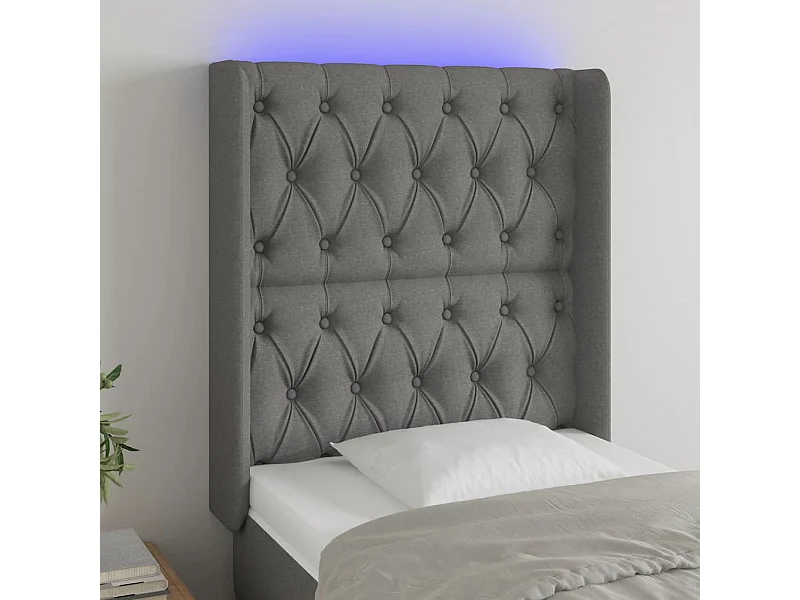 Testiera LED Grigio scuro 83x16x118/128 cm Tessuto