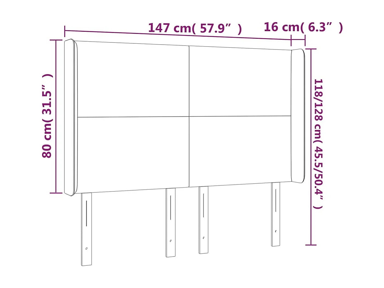 Hoofdbord met vleugels Wit 147x16x118/128 cm Kunstleer