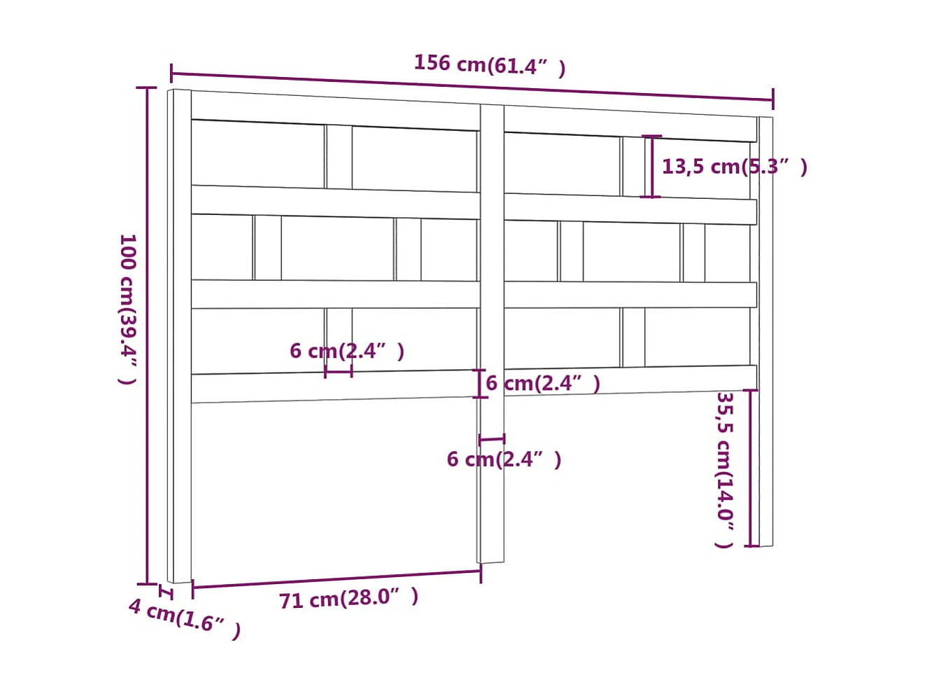 Zwart hoofdbord 156x4x100 cm Massief grenenhout