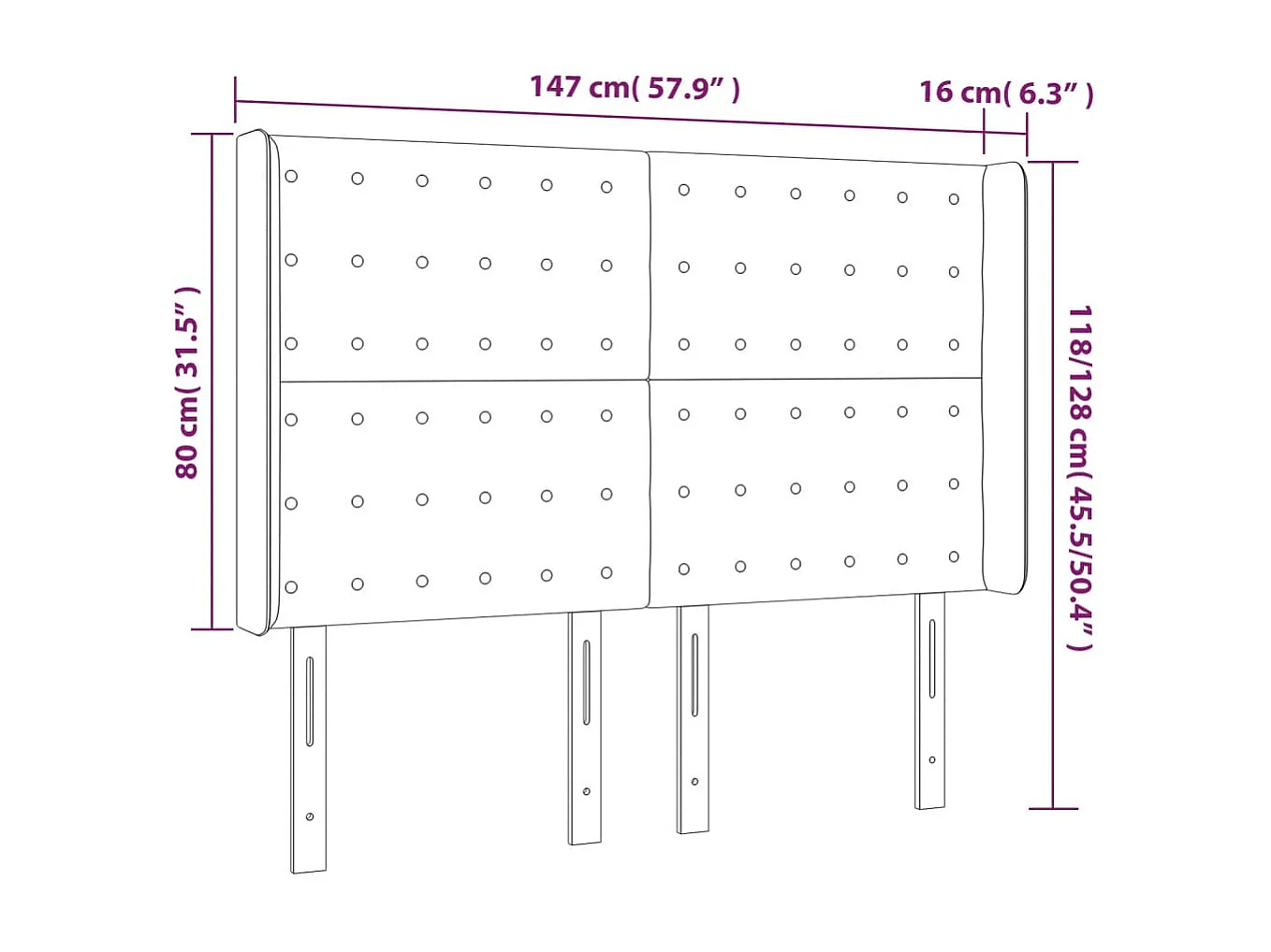 Tête de lit avec oreilles Noir 147x16x118/128 cm Tissu