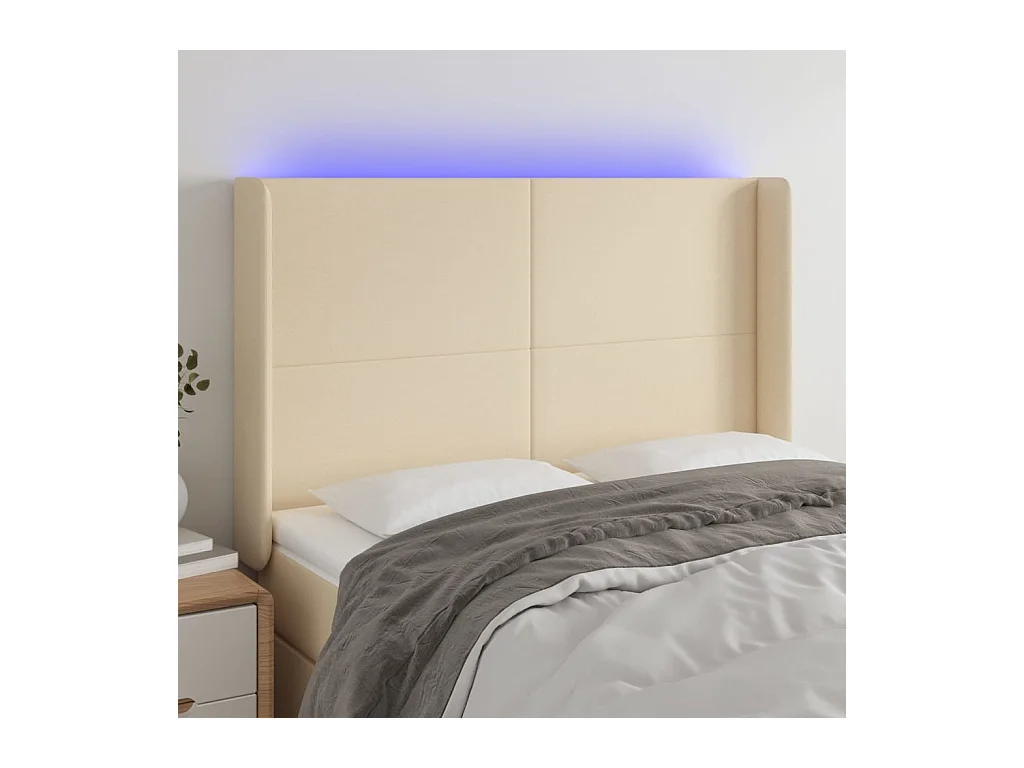 LED Hoofdbord Crème 147x16x118/128 cm Stof