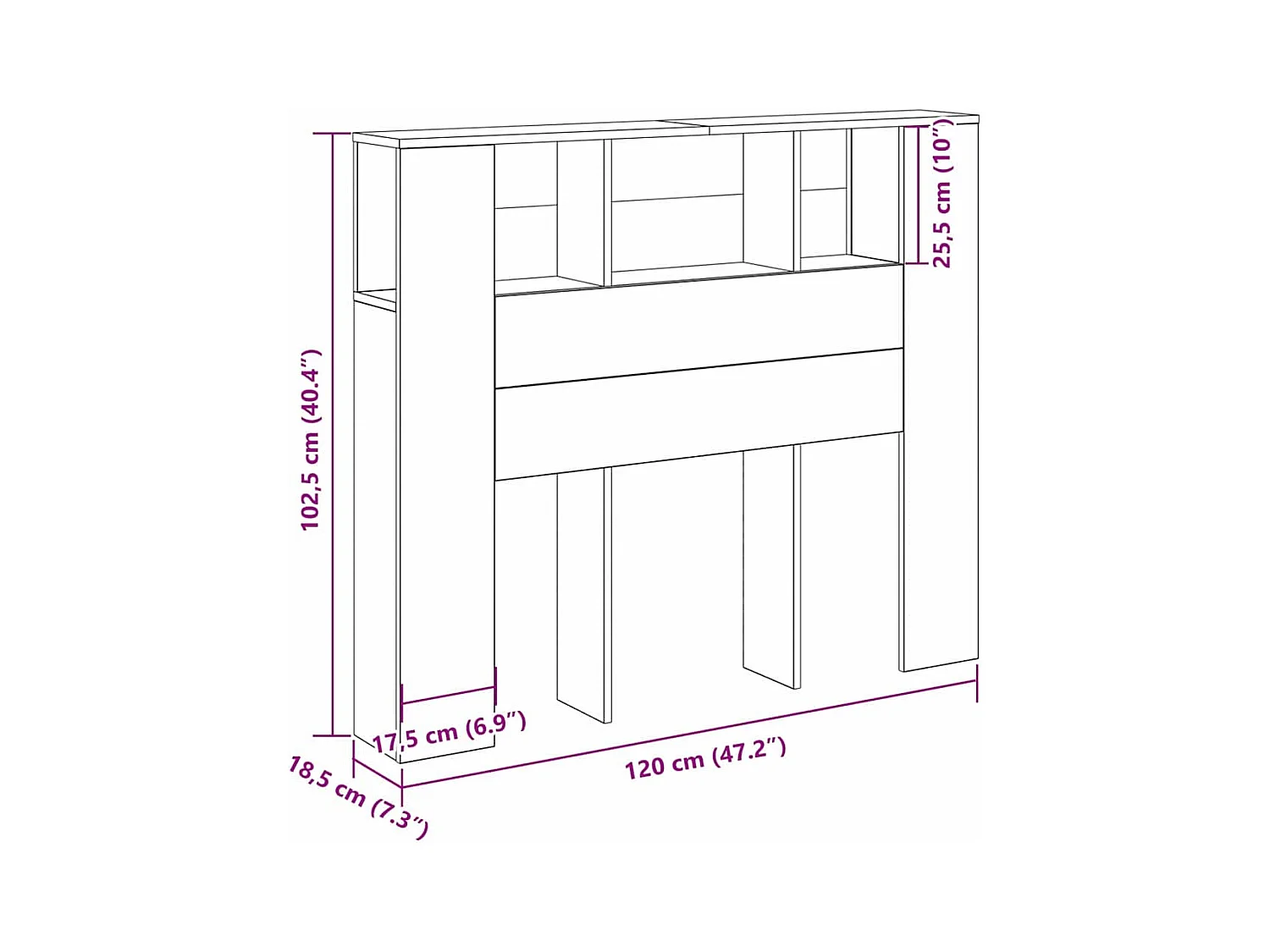 Zwarte eiken hoofdeindekast 120 x 19 x 104,5 cm