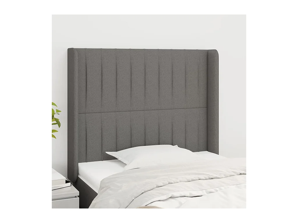 Tête de lit avec oreilles Gris foncé 83x16x118/128 cm Tissu