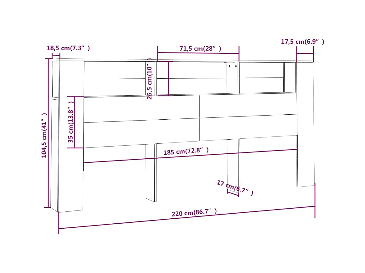 Sonoma grijs hoofdeinde kast 220x18.5x104.5 cm