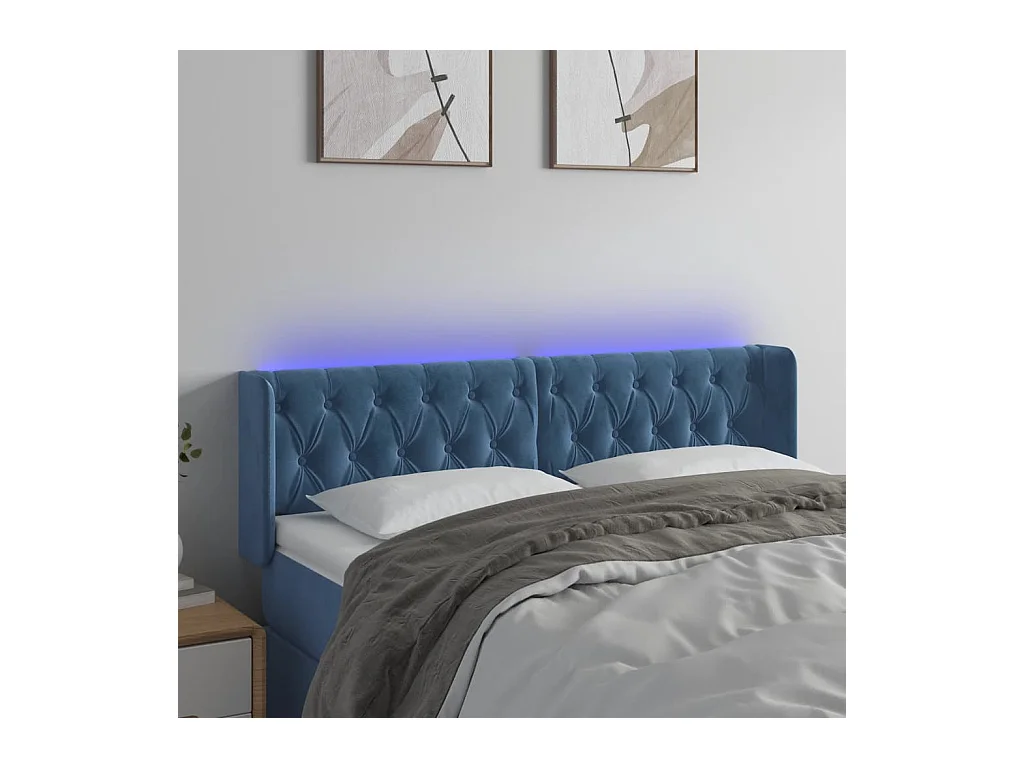 LED Hoofdbord Donkerblauw 147x16x78/88 cm Fluweel