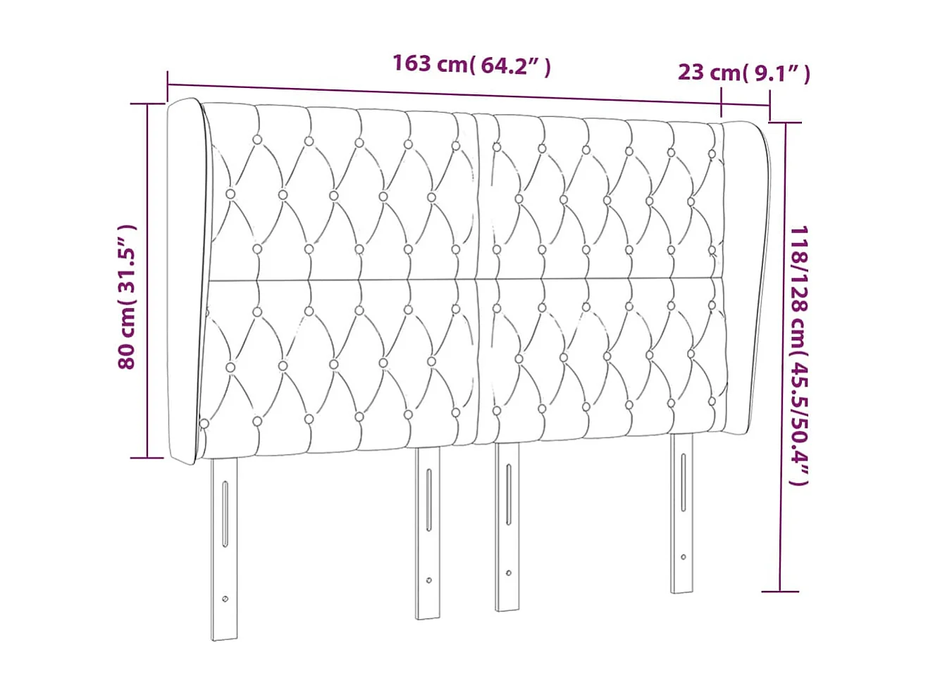 Hoofdbord met vleugels Rose 163x23x118/128 cm Fluweel