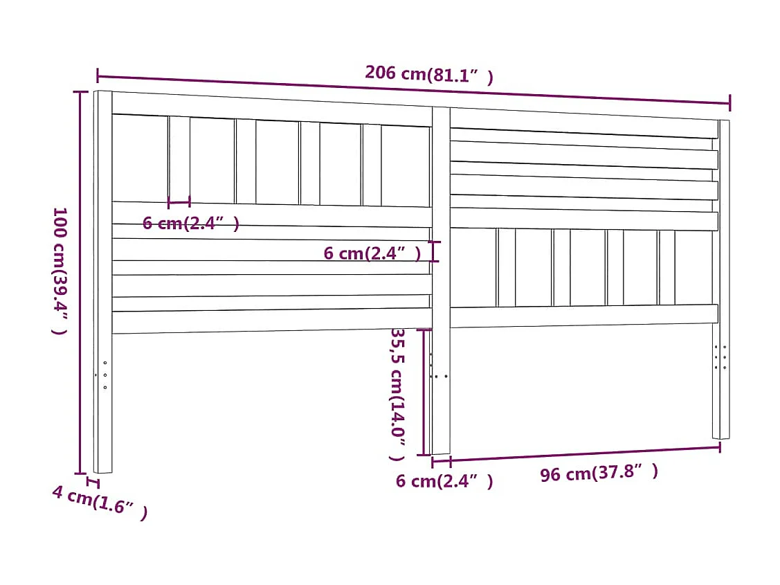 Grijs hoofdbord 206x4x100 cm Massief grenenhout