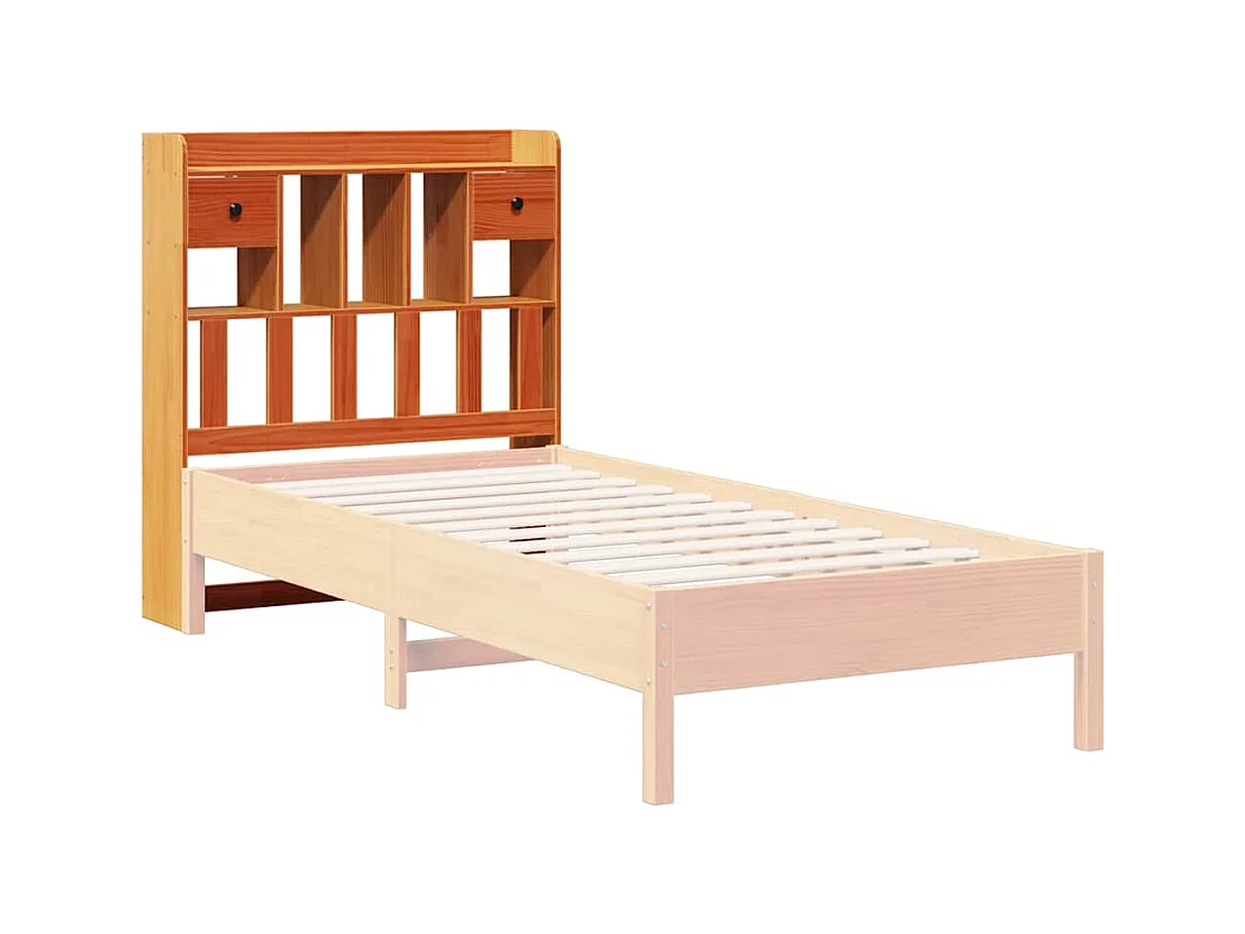 Cabecero encerado marrón con almacenaje 100cm madera maciza de pino