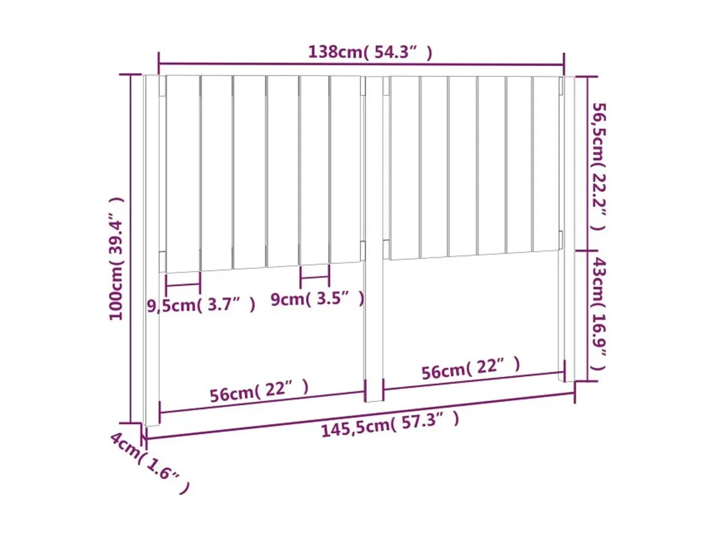 Zwart hoofdbord 145,5x4x100 cm Massief grenenhout