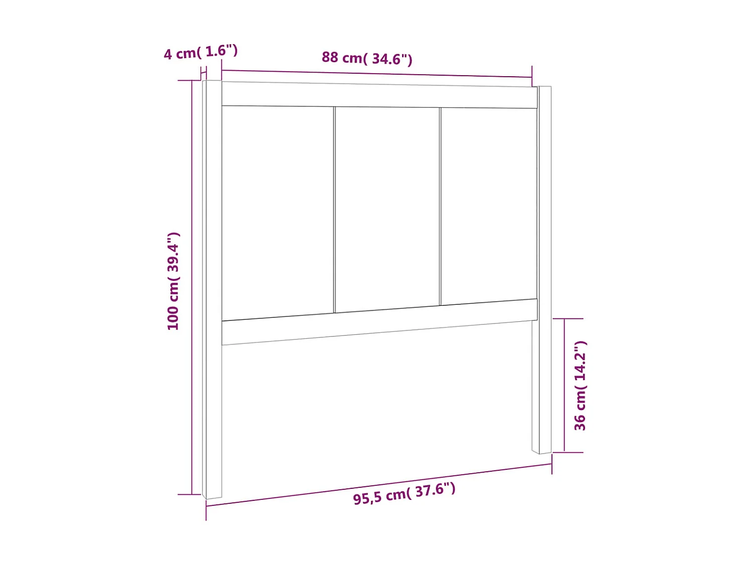 Zwart hoofdbord 95,5x4x100 cm Massief grenenhout
