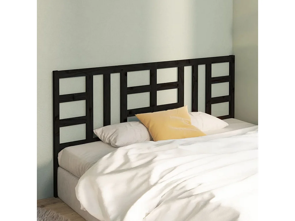Tête de lit Noir 206x4x100 cm Bois massif de pin
