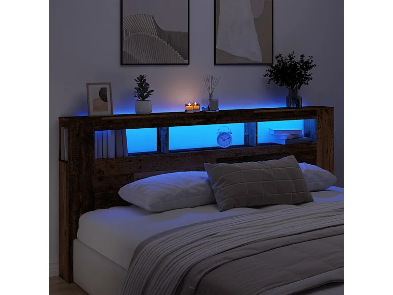 Tête de lit à LED vieux bois 220x18,5x103,5cm bois d'ingénierie