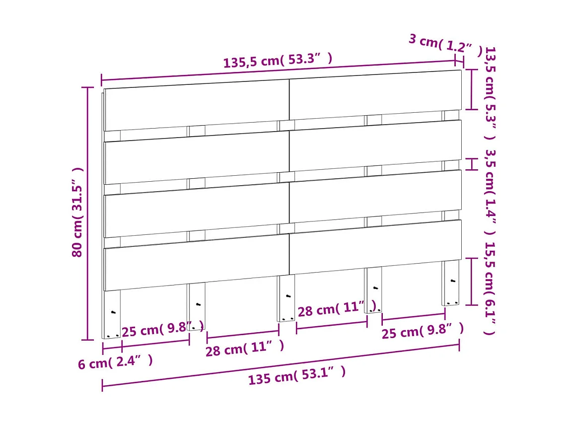 Bruin washoofdbord 180 cm massief grenenhout