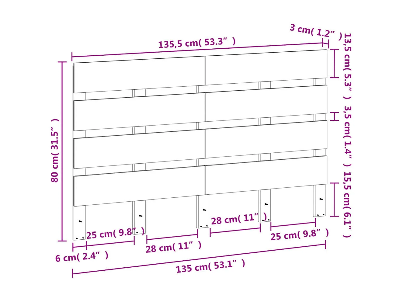 Bruin washoofdbord 180 cm massief grenenhout