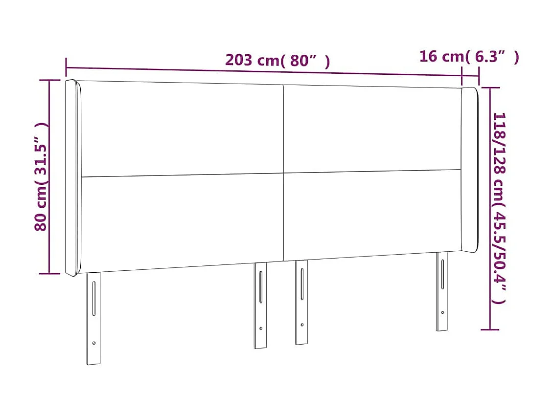 Hoofdbord met vleugels Taupe 203x16x118/128 cm Stof