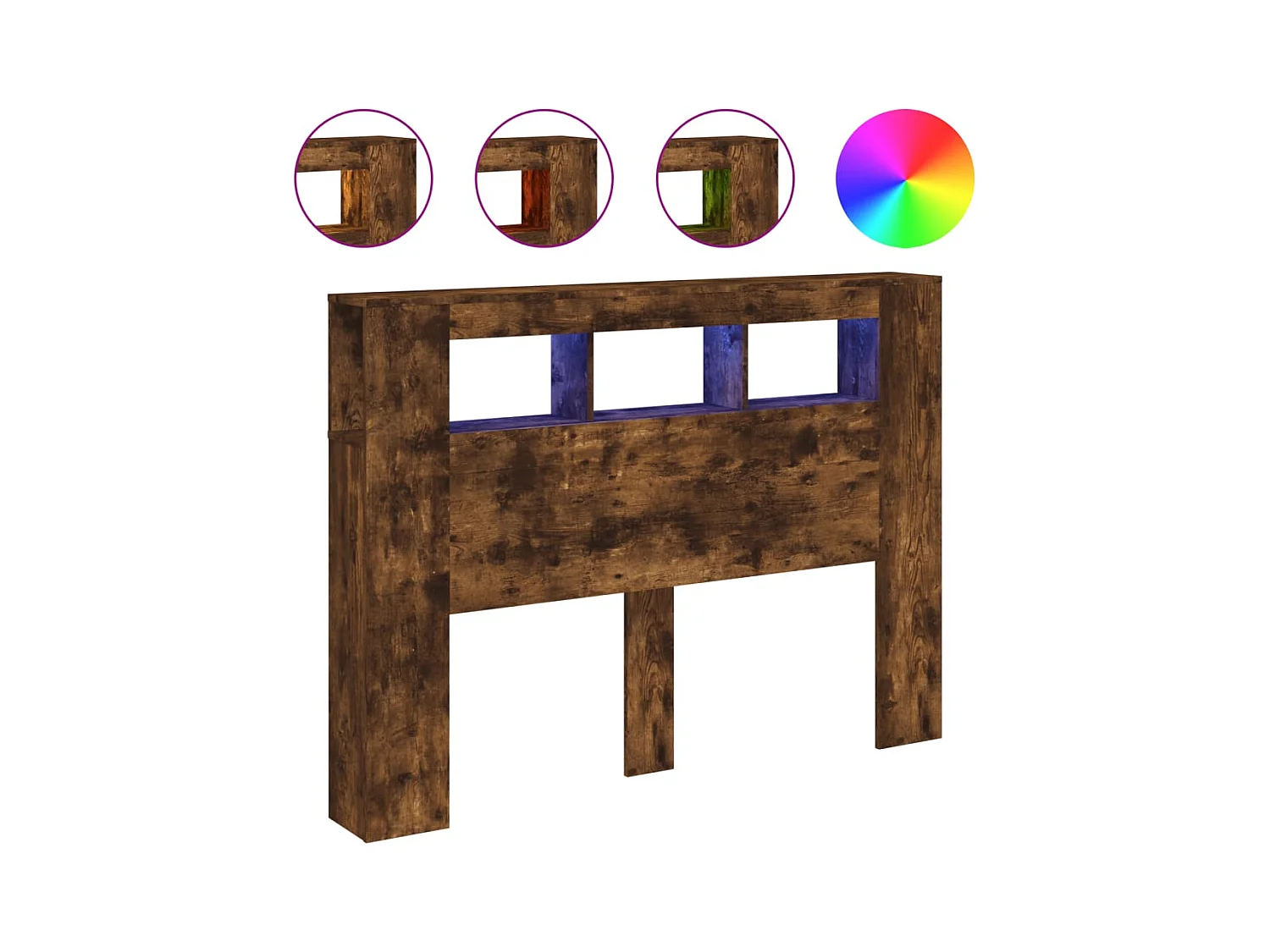 Gerookt eiken LED hoofdbord 140x18,5x103,5cm bewerkt hout