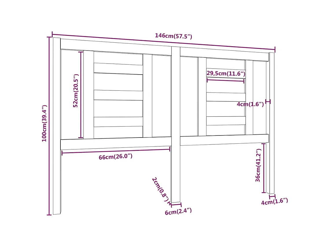 Hoofdbord 146x4x100 cm Massief grenenhout