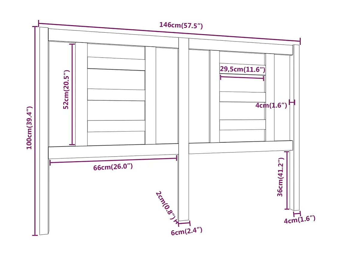 Testiera 146x4x100 cm Legno massello di pino