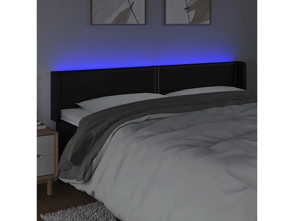 Testiera LED Nera 183x16x78/88 cm Similpelle