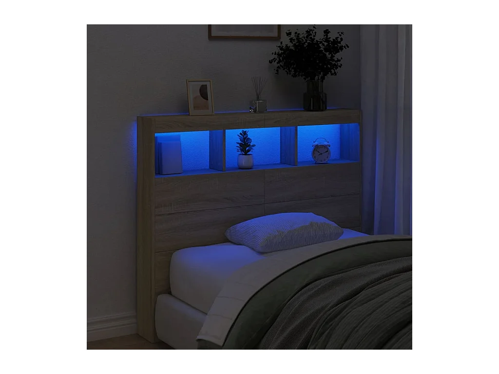 Hoofdbordkast met LED Sonoma eiken 120x17x102 cm