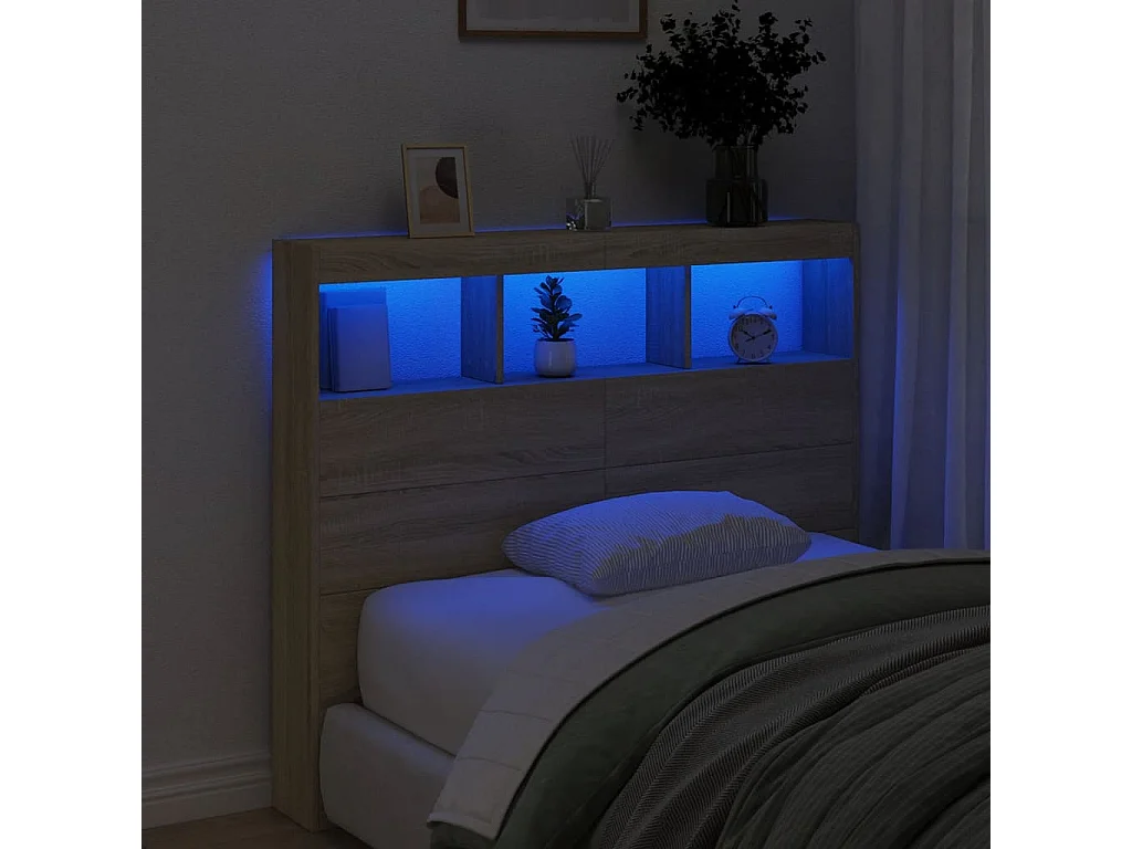 Armadio testiera con LED Rovere Sonoma 120x17x102 cm