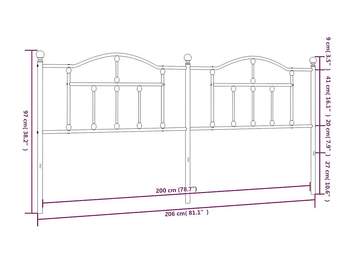 Tête de lit métal blanc 200 cm