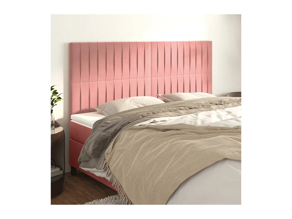 Hoofdborden 4 stuks Roze 90x5x78/88 cm Fluweel